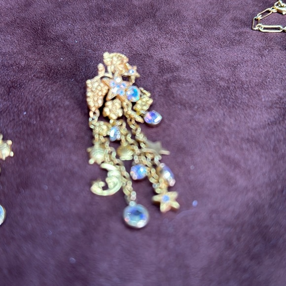 Kirks Folly Long Gold Charm earrings W/Aurora Borealis Crystal moon & star - Picture 3 of 9